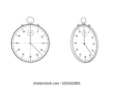 3d model of a stopwatch on a white background. Drawing
