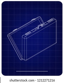 3d model suitcase on a blue background. Drawing