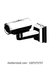 3d model of surveillance camera on a white background. Drawing