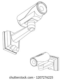 3d model of surveillance camera on a white background. Drawing