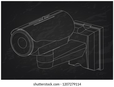3d model of surveillance camera on a black background. Drawing