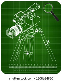 3d model tripod and camcorder on a green background
