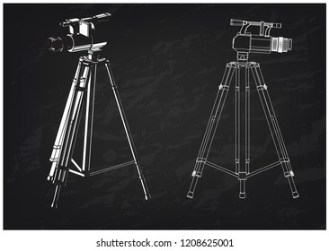 3d model tripod and camcorder on a black background