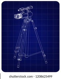 3d model tripod and camcorder on a blue background