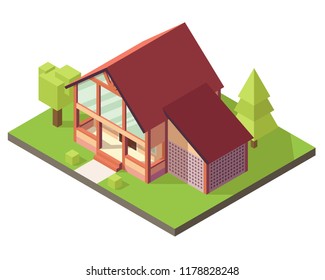 3d model of a two-story house. Vector isometric illustration of the mansion. Picture of the cottage to the site.
