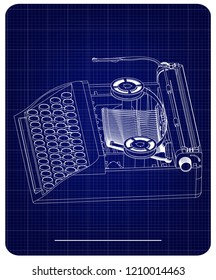 3d model of typewriter on a blue background