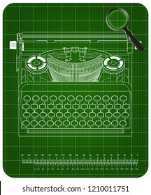 3d model of typewriter on a green background