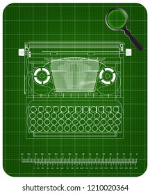 3d model of typewriter on a green background