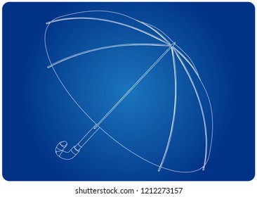3d model of an umbrella on a blue background. Drawing