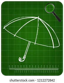 3d model of an umbrella on a green background. Drawing