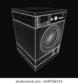 A 3D model of a washing machine isolated on a sleek black background, featuring clean lines and modern design. This royalty-free model is ideal for appliance advertisements, product mockups, or home.