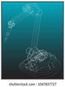 3d model of a welding robot on a turquoise background. Drawing