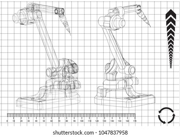 3d model of a welding robot on a white background. Drawing