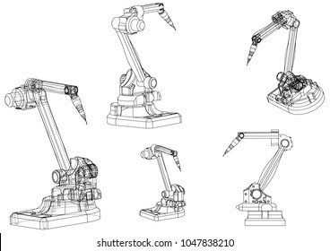 3d model of a welding robot on a white background. Drawing