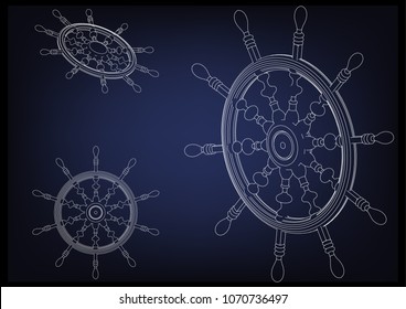 3d model of the wheel on a blue background. Drawing