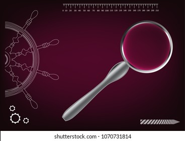 3d model of the wheel on a burgundy background. Magnifier  