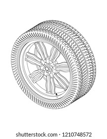 3d model of wheels on a white background. Drawing