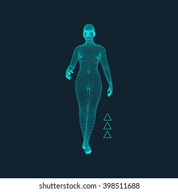 3D Model of Woman. Polygonal Design. Geometric Design. Business, Science and Technology Vector Illustration. 3d Polygonal Covering Skin. Human Polygon Body. 