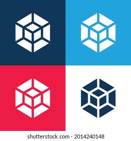 3d Modeling blue and red four color minimal icon set