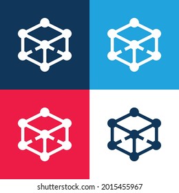 3d Modeling blue and red four color minimal icon set