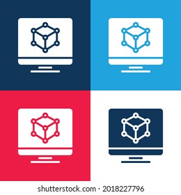 3d Modelado azul y rojo cuatro colores conjunto de iconos mínimo