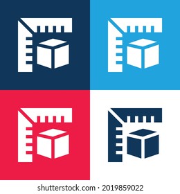 3d Modelado azul y rojo cuatro colores conjunto de iconos mínimo