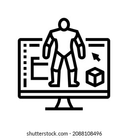 3d modeling characters line icon vector. 3d modeling characters sign. isolated contour symbol black illustration