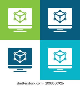 3d Modeling Flat four color minimal icon set