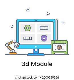 3d modeling flat outline icon, editable vector 