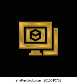 3D-Modellierung mit goldenem platiniertem Metallic-Symbol oder Logo, Vektorgrafik