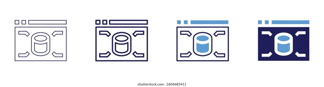 3d modeling icon in 4 different styles. Thin Line, Line, Bold Line, Duotone. Duotone style. Editable stroke.