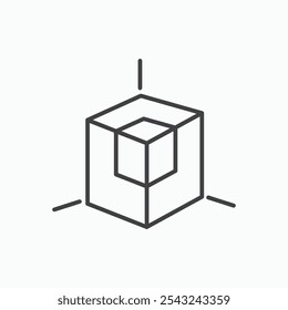3D modeling icon in black outlined and solid.
