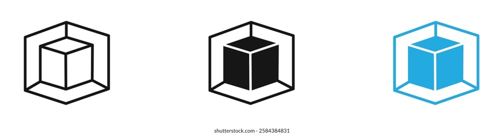 3D modeling icon black white vector outline