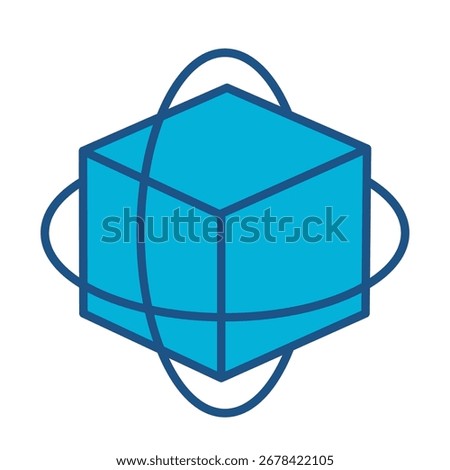 3D Modeling Icon In Blue Monochrome Flat Design, Vector Illustration