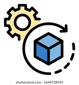 ícone de modelagem 3D ilustração de estilo de linha plana representando design digital e criação de objetos em um espaço tridimensional, adequado para animação, arquitetura, desenvolvimento de jogos e design de produtos