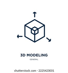 3d modeling icon from general collection. Thin linear 3d modeling, model, business outline icon isolated on white background. Line vector 3d modeling sign, symbol for web and mobile