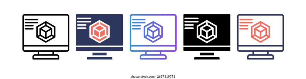 Ícone da modelagem 3D Ícone Ilustração de vetor múltiplo