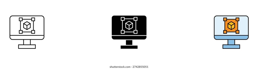 3D modeling icon vector. Digital product design symbol for CAD software and virtual prototyping. Vector Illustration.