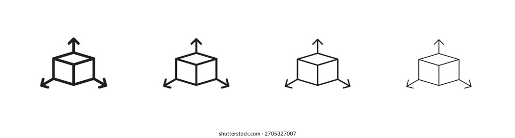 Iconos de modelado 3D en Elementos negros de línea simple.