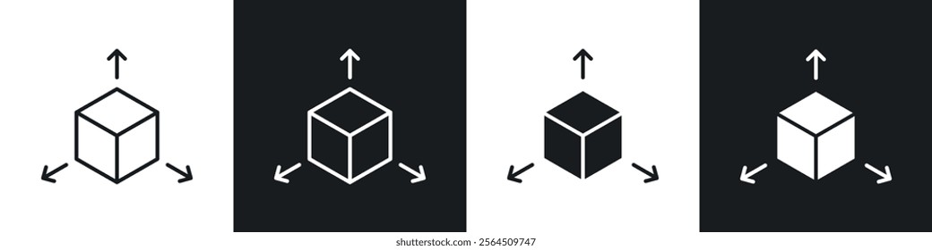 3D modeling icons collection in black filled and line style.