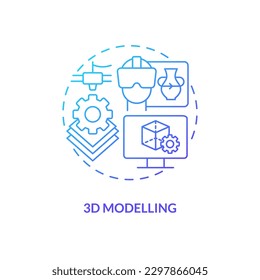 3D modelling blue gradient concept icon. Virtual property generation. Metaverse technology abstract idea thin line illustration. Isolated outline drawing. Myriad Pro-Bold font used