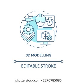 3D modelling turquoise concept icon. Virtual property present. Metaverse technology abstract idea thin line illustration. Isolated outline drawing. Editable stroke. Arial, Myriad Pro-Bold fonts used