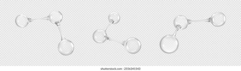 3D models molecules or atoms. 3d abstract molecular structures isolated on transparent background. Concept of biochemical, pharmaceutical, beauty, medical. Science or medical. Vector illustration