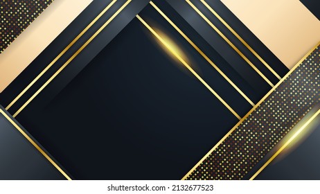 3D modern abstract presentation background. Luxury paper cut background. Abstract decoration, golden pattern, halftone gradients, 3d Vector illustration. Black gold background 