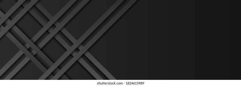 3D modern black background with line stripe overlap for presentation design. Abstract decoration, golden pattern, line gradients, simple 3d vector illustration