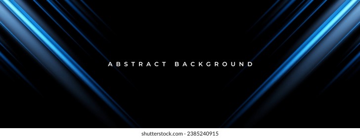3D modern black and blue futuristic abstract geometric background. Vector illustration wide banner with blue diagonal lines.