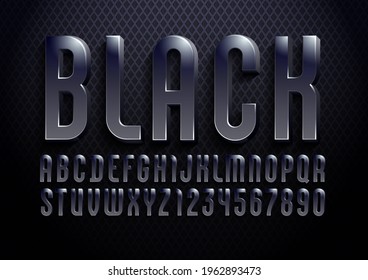 3d modern black font, trendy dark alphabet, condensed letters and numbers, vector illustration 10eps.