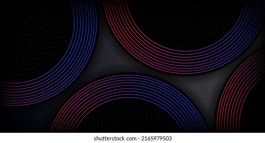 3D moderne Kreiskurve abstrakter Präsentationshintergrund. Abstrakte Dekoration, goldenes Muster, Halbtongradienten, 3D-Vektorgrafik. Dunkler Hintergrund EPS10