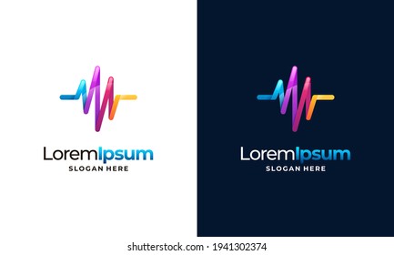 3d Modern Colorful Pulse Logo template designs vector illustration, Healthcare logo symbol template