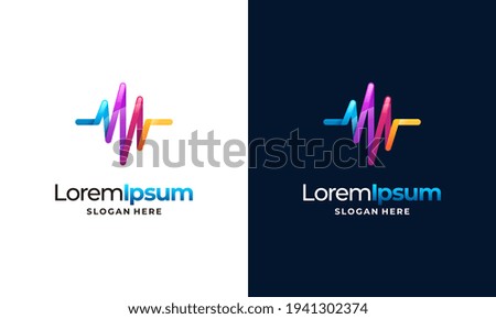 3d Modern Colorful Pulse Logo template designs vector illustration, Healthcare logo symbol template